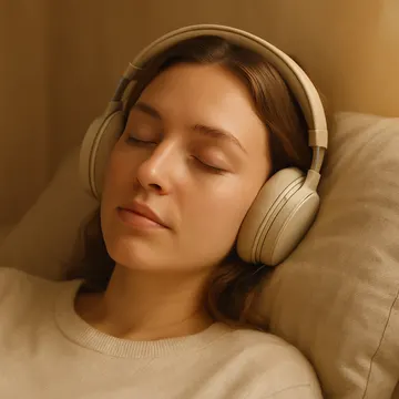 La Séance qui remue : femme yeux fermés avec un casque audio
